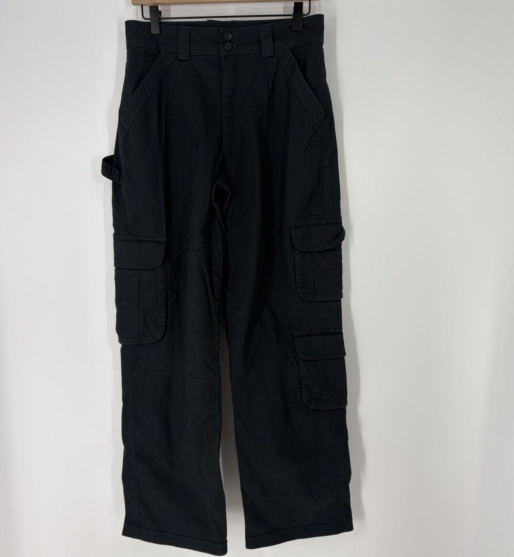 Abercrombie Pants Size 27 4 Black Curve Love Baggy Cargo Paratrooper Utility